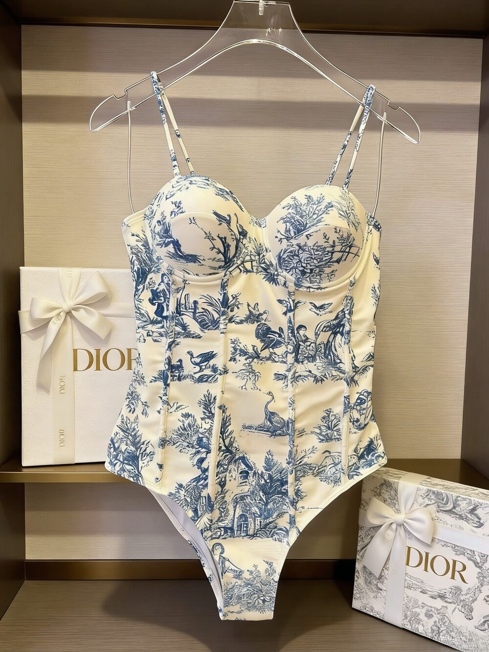 Dior Blue Toile de Jouy Bustier Swimsuit - Picture 1 of 6